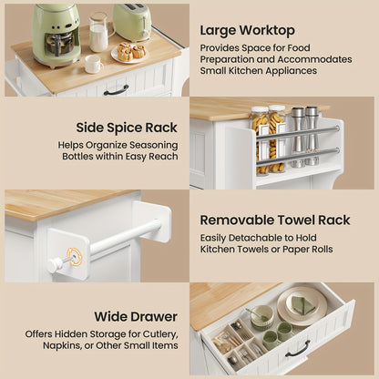 Witte Opbergkast – Rollende Kast – Mobiele Kast – Opbergrek – Keukenkast – 90 Liter Inhoud – Massief Hout & Kunststof