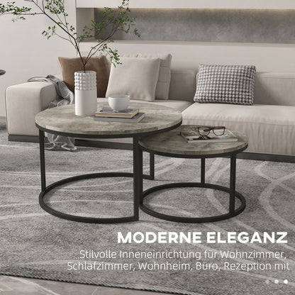 Bijzettafels – Salontafel – Side Table – Nachtkastje – Tafelset – Industrieel Design – Metalen Frame – Cement Look – Ruimtebesparend – Duurzaam MDF