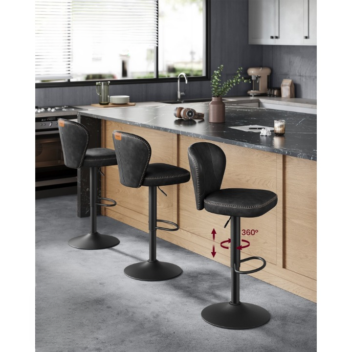 Barkrukken – Barstoelen – Barkruk – Keukenstoelen – Krukken – Verstelbaar 62-84 cm – 360° Draaibaar – Kunstleren Bekleding – Zwart