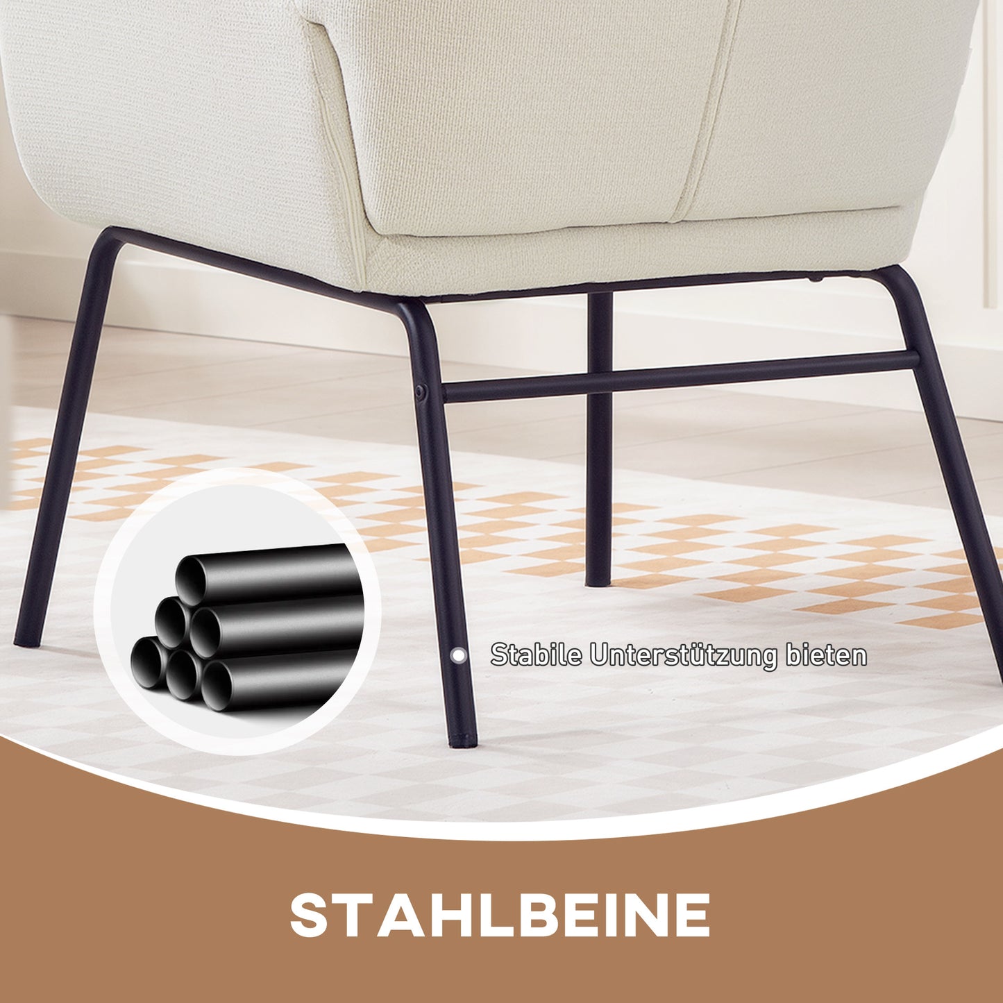 Fauteuil – Lounge Chair – Leunstoel – Wingback Stoel – Creme – Hoge Rugleuning – Stevige Stalen Poten