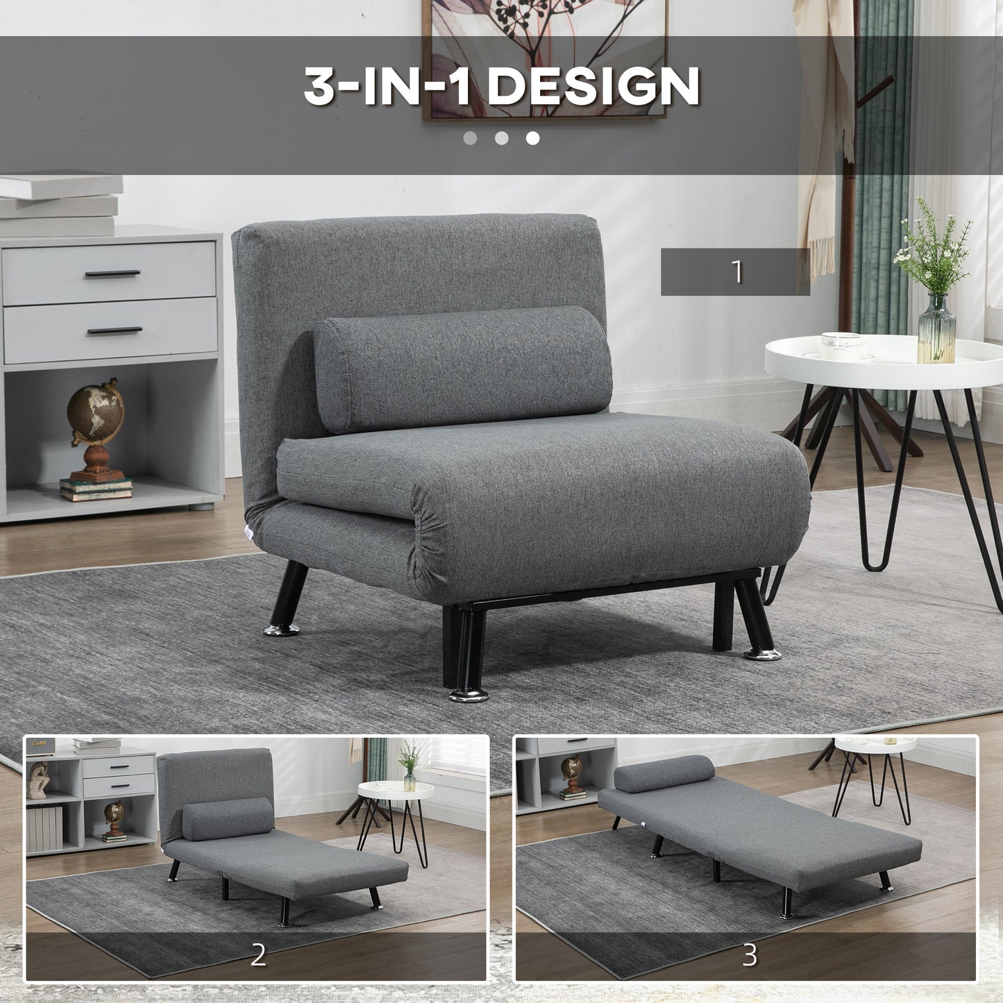 Inklapbare Relaxstoel – Ligstoel – Zitzetel – Slaapstoel – Relaxfauteuil – Donkergrijs – Verstelbare Rugleuning Met Bedfunctie – Compact Formaat 75x70x75 cm