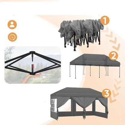 Opvouwbare Partytent – Gazebo – Tuinentent – Evenemententent – 3 X 6 Meter – Stalen Frame – 6 Zijpanelen Met Rits
