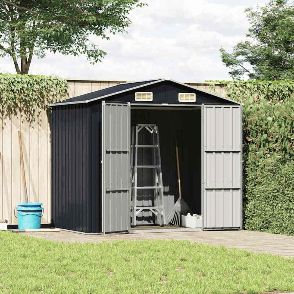 Tuinberging – Tuinschuur – Tuinhuis – Berging – Opslagunit – Gegalvaniseerd Staal – Compact 205x129x183 cm – Dubbele Schuifdeuren – Ventilatieluiken – Antraciet