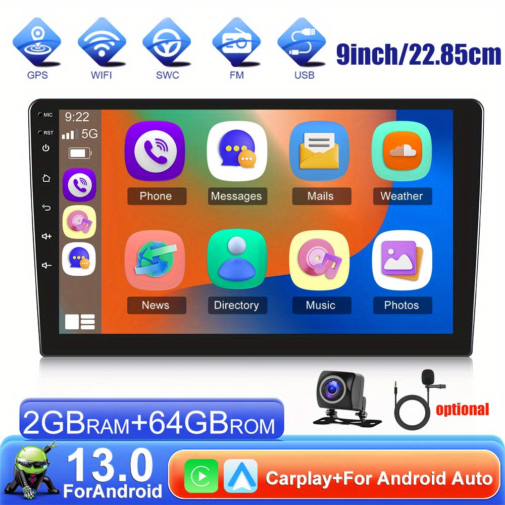 Autoradio – Car Radio – Car MP5 Player – Autostereo – Car Entertainment Systeem – 9 Inch HD 2.5D Touchscreen – Draadloze CarPlay & Android Auto – Ingebouwde GPS Navigatie met WiFi – Camera & Microfoon Ondersteuning