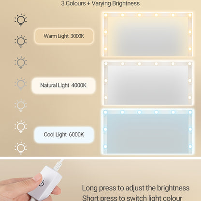 Dressing Table With HD Large Mirror, 3 Color Adjustable LED Lights, 5 Drawers And 2 Storage Cabinets, Open Storage, Bedroom, 40 X 108 X 149 Cm, White