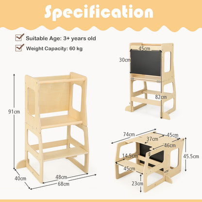 Loopstoel – Peuter Toren – Loopwagen – Loopstoeltje – Babyloopstoel – Houten 3-in-1 Stapelkruk – Inclusief Krijtbord – Veilig En Stevig Design