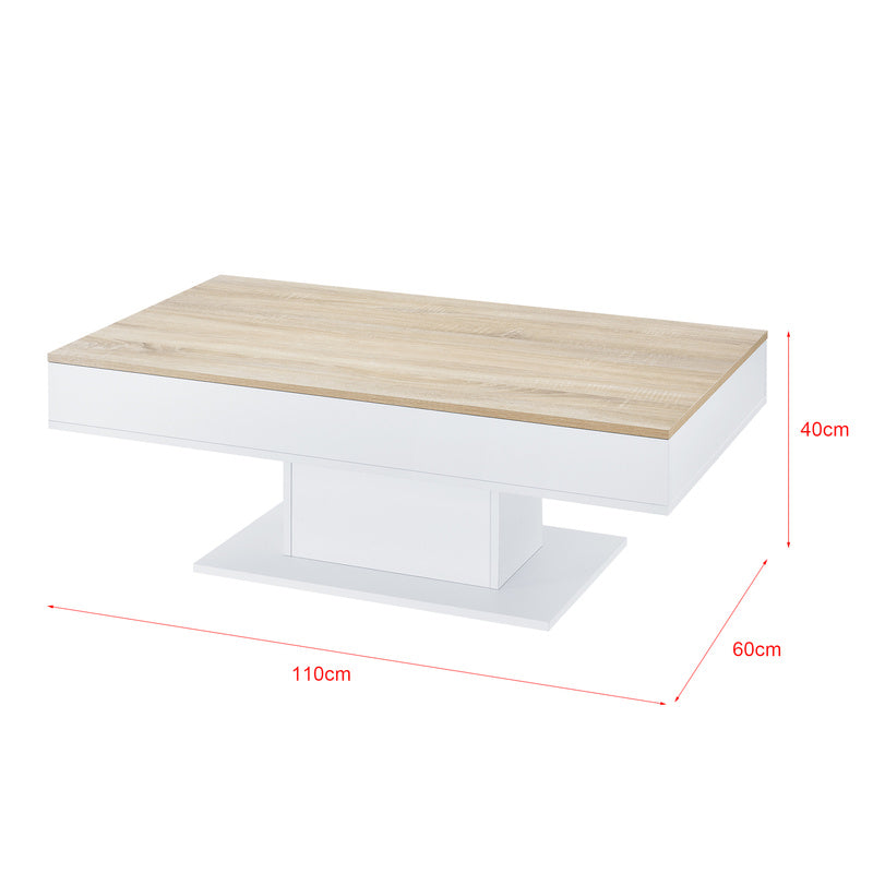 Salontafel – Woonkamertafel – Koffietafel – Bijzettafel – Tafel – Met 2 Opbergvakken – Eikenhout Look – Wit Frame – 110x60x40 cm