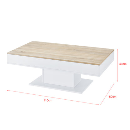Salontafel – Woonkamertafel – Koffietafel – Bijzettafel – Tafel – Met 2 Opbergvakken – Eikenhout Look – Wit Frame – 110x60x40 cm