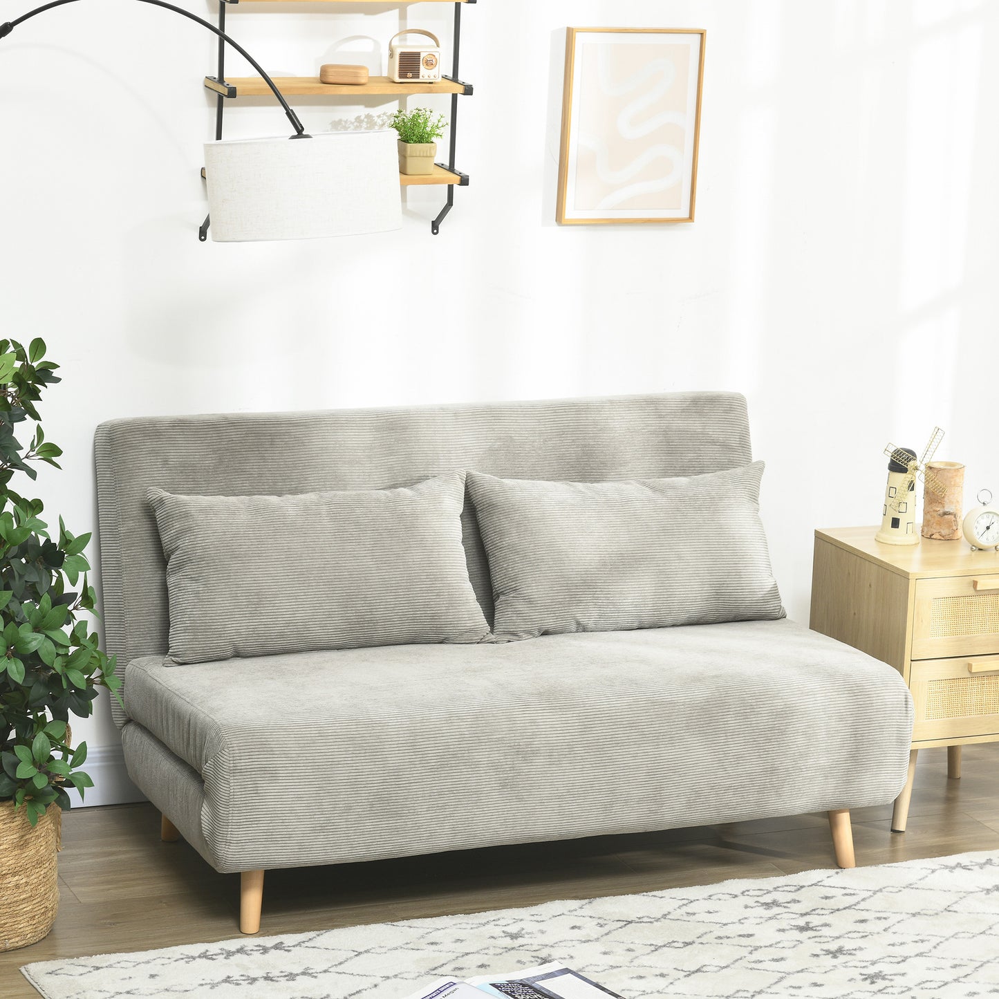 Slaapbank – Bedbank – Sofa – Logeerbed – Zweefbed – Verstelbare Rugleuning – Fluweelachtige Stof – Compact 141x90x81 cm