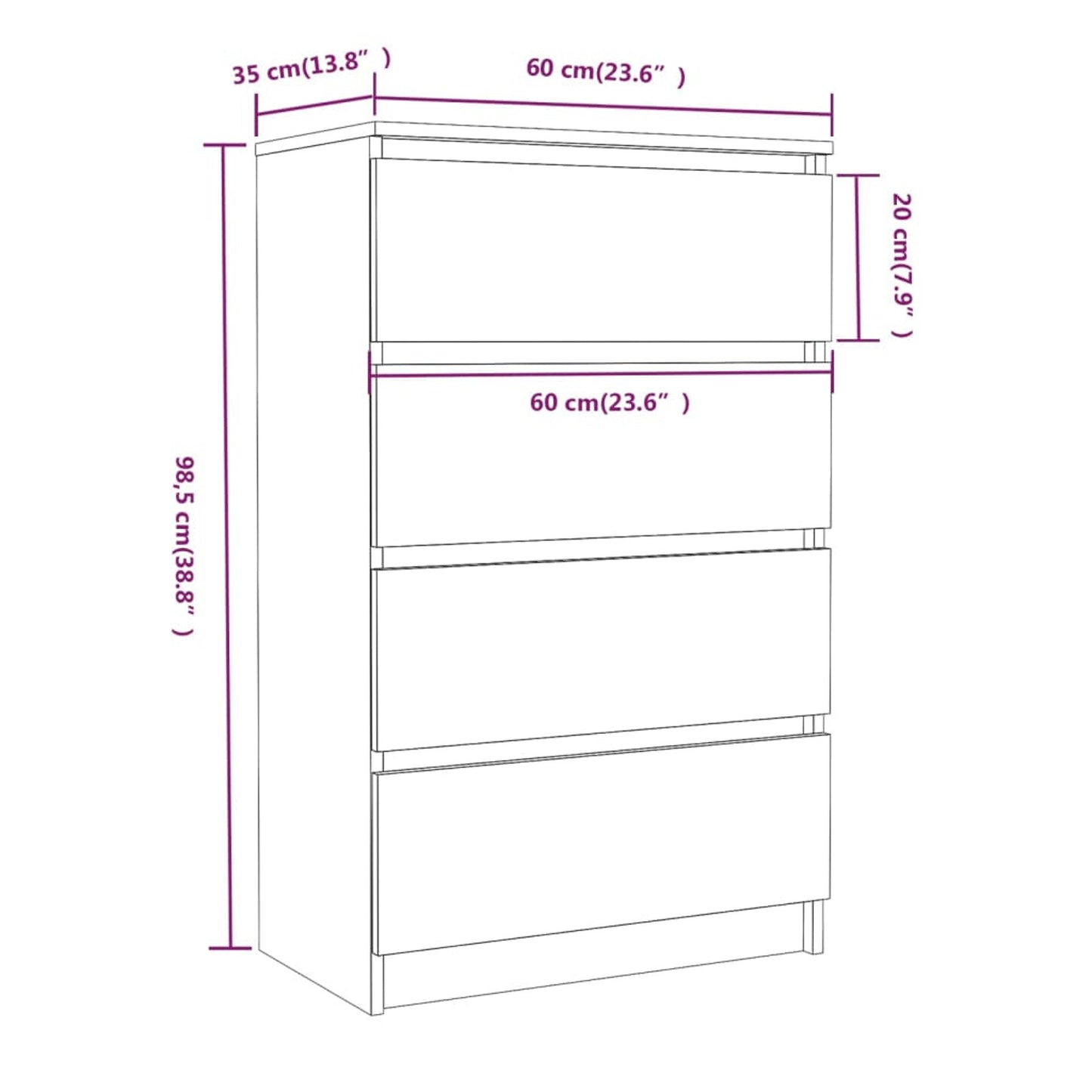 Dressoir – Sideboard – Opbergkast – Ladekast – Kast – Rustiek Smokey Eiken – Compact Formaat 60,96x35,56x99,06 cm – Vrijstaand Met 2 Laden