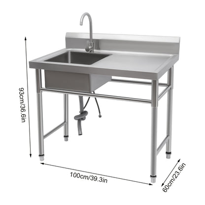Keukenspoelbak – Spoelbakken – Gootsteen – Wasbak – Keukenwasbak – Roestvrij Staal – 100x60x93 cm – Heavy-Duty 201 RVS Met Centrale Afvoer