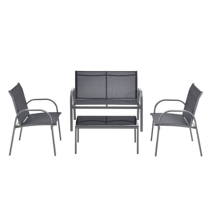 Tuinset – Tuinmeubelset – Bistroset – Loungeset – Balkonset – Stalen Frame – Glasplaat Tafel – Lichtgrijs – 2 Persoons Bank – 2 Stoelen
