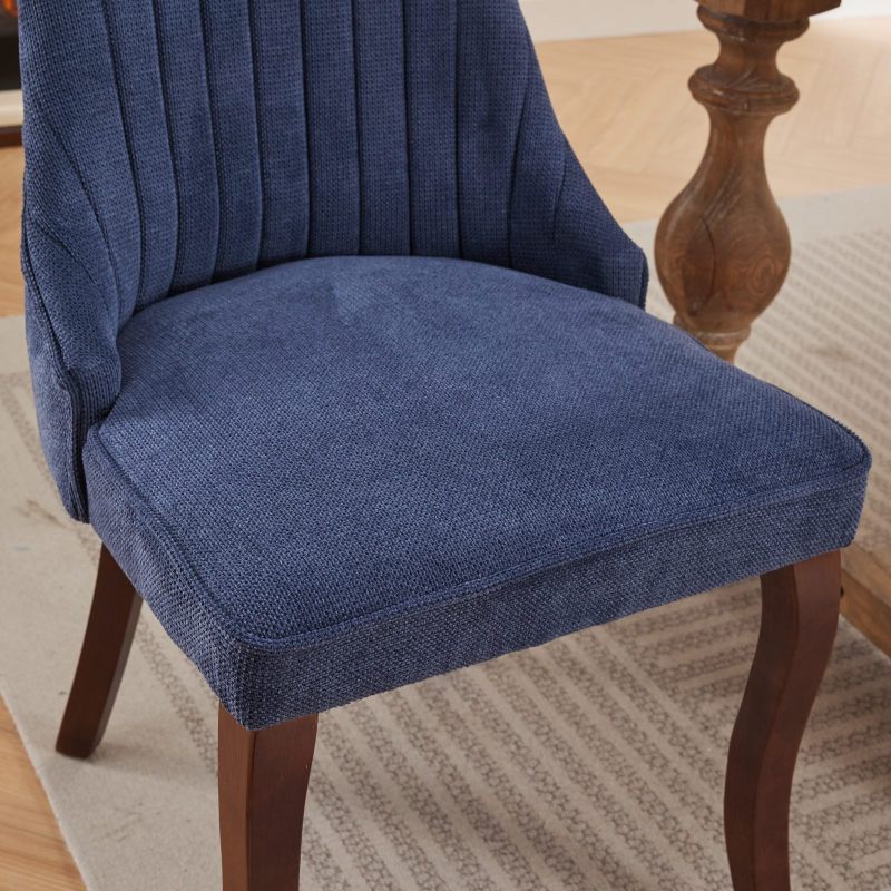 Eetkamerstoel – Stoel – Kuipstoel – Keukenstoel – Designstoel – Set van 2 – Blauwe chenille bekleding – Massief gebogen houten poten