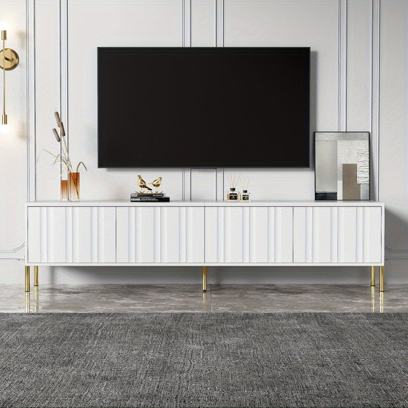 Tv Meubel – Tv Kast – Tv Dressoir – Mediameubel – Tv Meubel Wit – 190 cm Lang – Goudkleurige Pootjes – Softclose Groefde Deuren