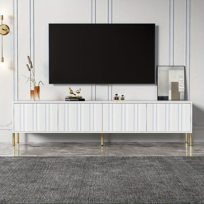 Tv Meubel – Tv Kast – Tv Dressoir – Mediameubel – Tv Meubel Wit – 190 cm Lang – Goudkleurige Pootjes – Softclose Groefde Deuren