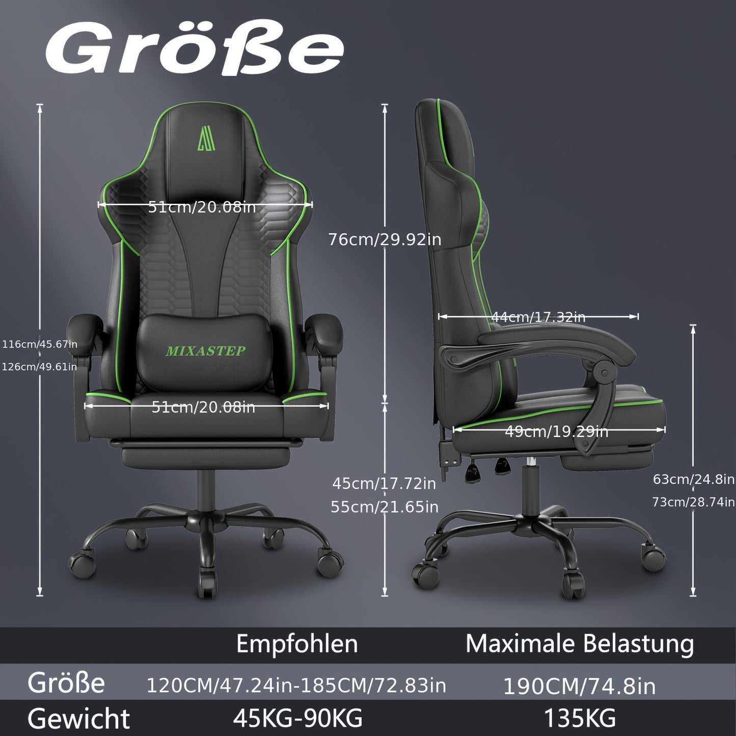 Gamingstoel – Gamestoel – Gaming Chair – Bureaustoel – Game Stoel – Ergonomisch – Verstelbare Rugleuning – 360° Draaibaar – Max 150 kg – Groen