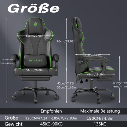 Gamingstoel – Gamestoel – Gaming Chair – Bureaustoel – Game Stoel – Ergonomisch – Verstelbare Rugleuning – 360° Draaibaar – Max 150 kg – Groen