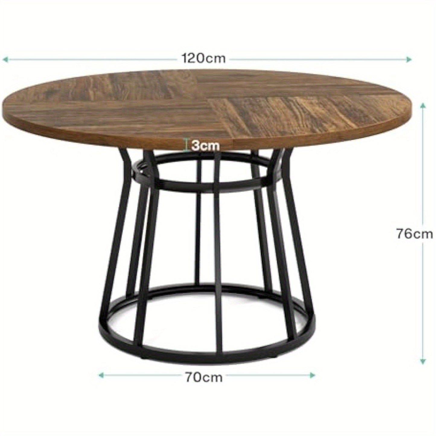 Ronde Eettafel – Rond Eetkamertafel – Houten Keukentafel – Ronde Tafel – Eetkamertafel 4 Personen – Metalen Onderstel – 120 cm Diameter – Duurzaam Spaanplaat Tafelblad
