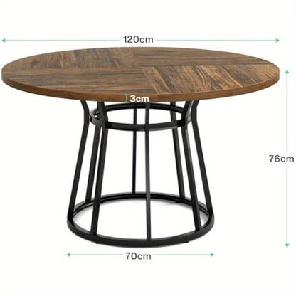 Ronde Eettafel – Keukentafel – Tafeltje – Tafel Voor 4 Personen – Bruin Metaal Frame – Diameter 120 cm – Verstelbare Pootjes – Duurzaam MDF