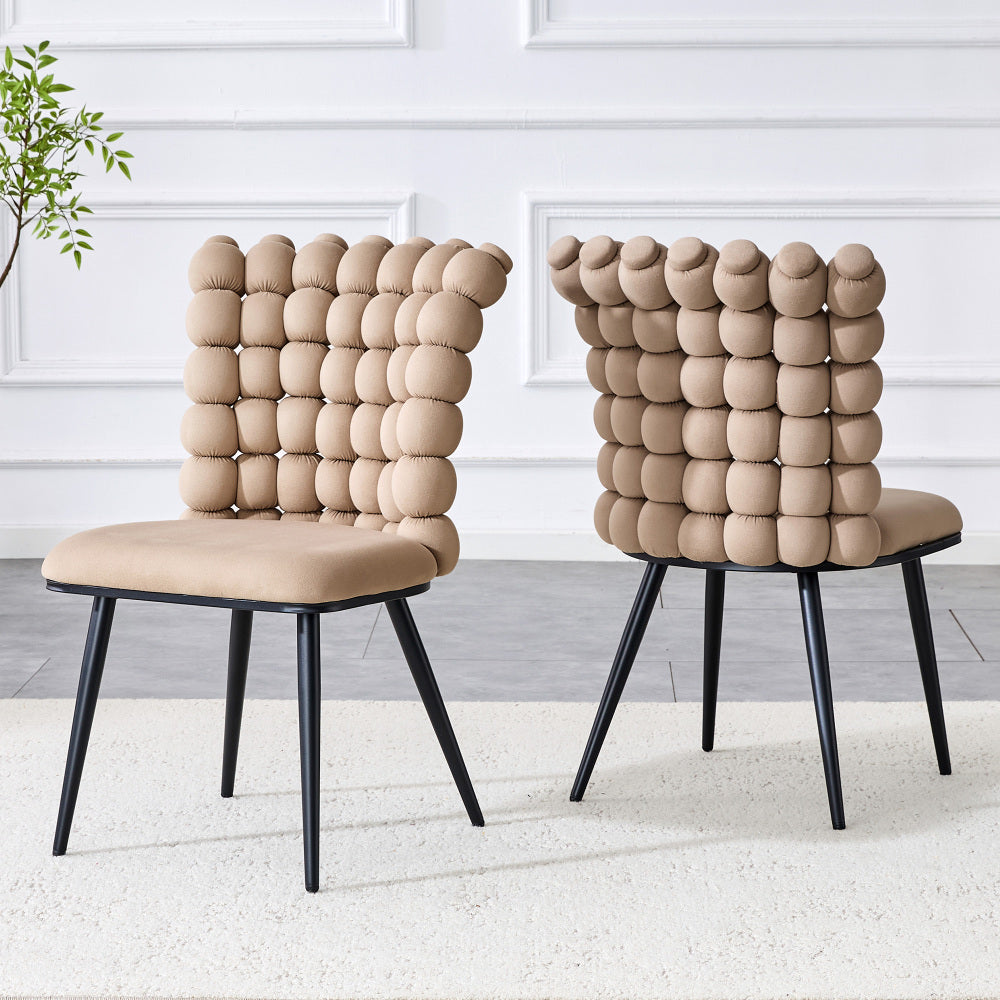 Eetkamerstoel – Stoel – Kuipstoel – Set Stoelen – Design Stoel – Velours Licht Camel – Zwarte Metalen Poten – Luxe Comfort – Stevig Modern