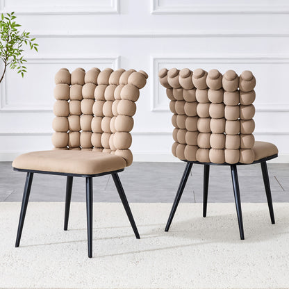 Eetkamerstoel – Stoel – Kuipstoel – Set Stoelen – Design Stoel – Velours Licht Camel – Zwarte Metalen Poten – Luxe Comfort – Stevig Modern