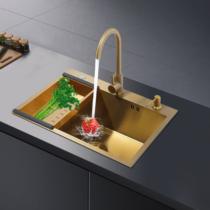 Gouden Spoelbak – Spoelbak – Keukenspoelbak – Inbouwspoelbak – RVS Spoelbak – 60 x 45 cm – 201 Roestvrij Staal Met Accessoires