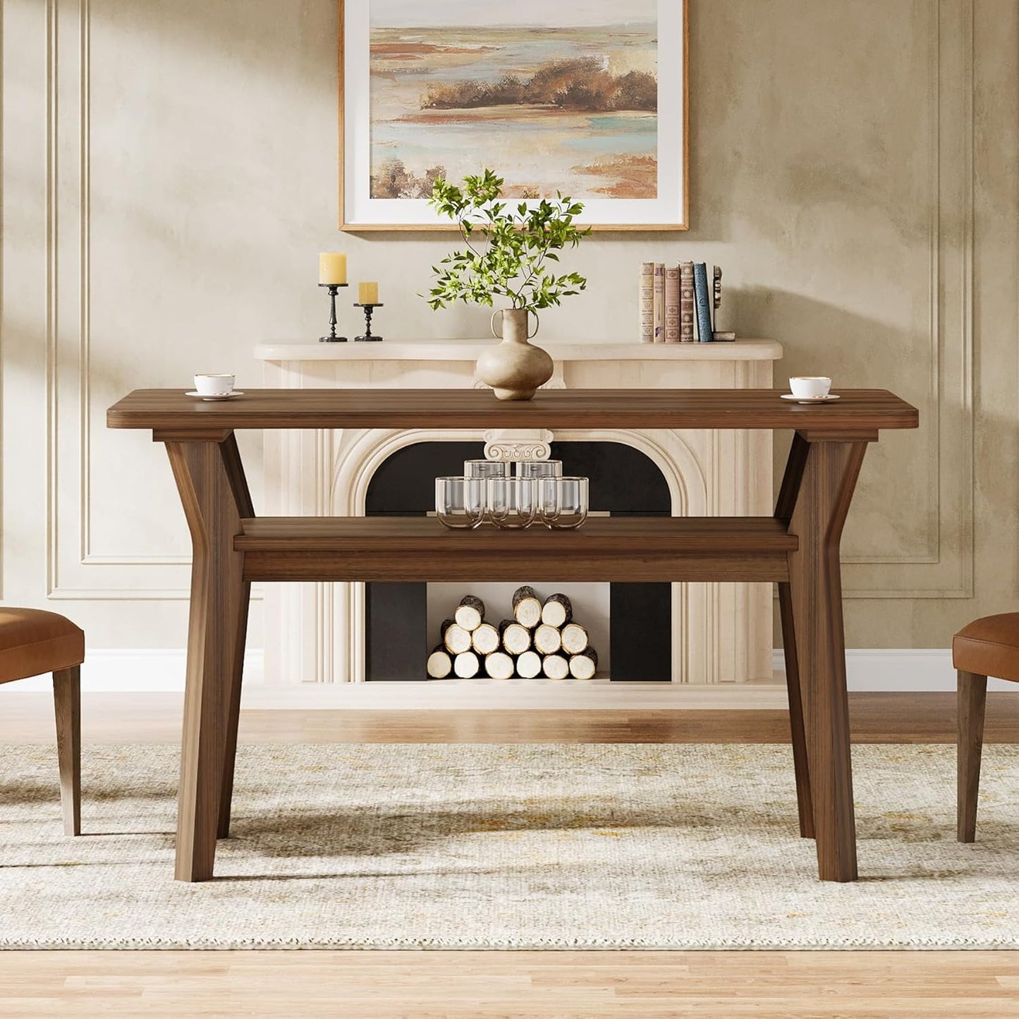 47-inch-modern-farmhouse-dining-table-for-4-with-2-tier-storage---solid-wood-legs--engineered-wood-top-walnut-large-rectangle-kitchen-table-for-dining-room--living-room-easy-assembly-required-space-saving-design-with-lower-shelf-contemporary-s