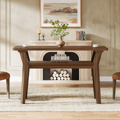 47-inch-modern-farmhouse-dining-table-for-4-with-2-tier-storage---solid-wood-legs--engineered-wood-top-walnut-large-rectangle-kitchen-table-for-dining-room--living-room-easy-assembly-required-space-saving-design-with-lower-shelf-contemporary-s