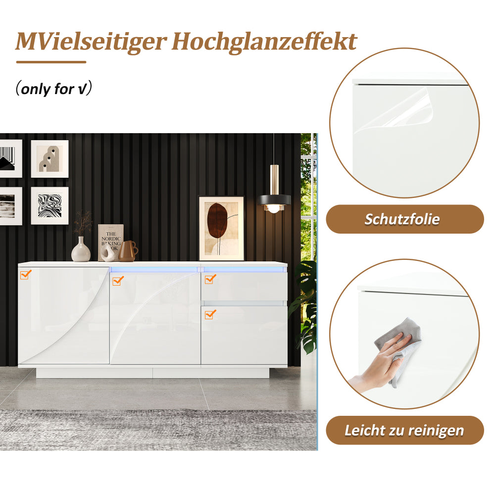 Dressoir – Opbergkast – Ladekast – TV-meubel – Buffetkast – Hoogglans Wit – 140x40x60 cm – MDF Met Verstelbare Planken