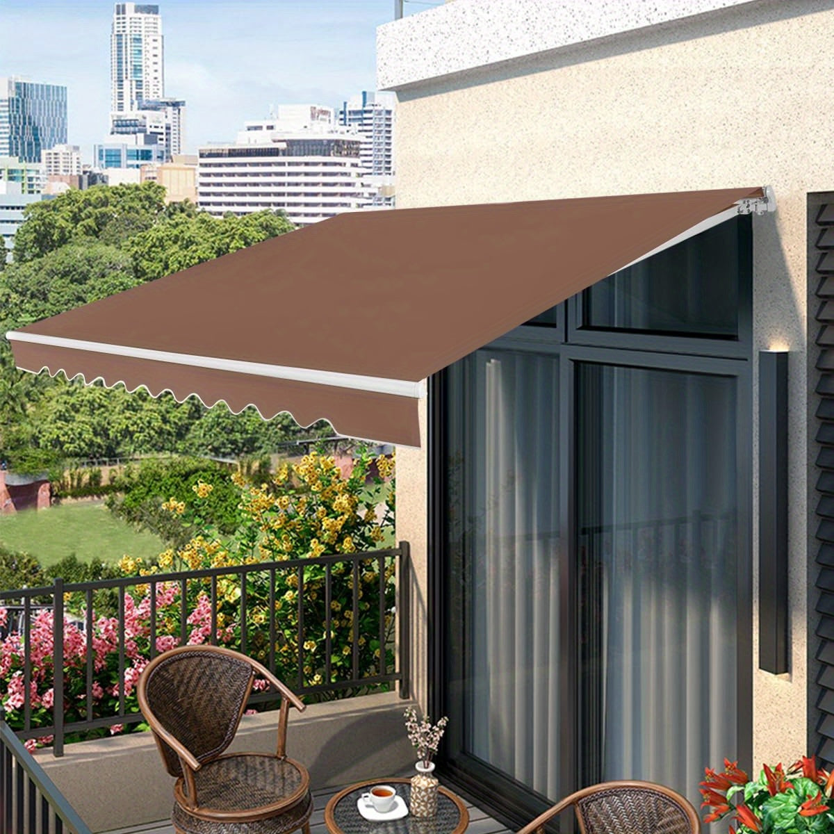 Uitschuifbare Luifel – Zonwering – Terrasoverkapping – Buitenluifel – Handbediende Schaduwdoek – 3,6 x 3 Meter – Aluminium Frame – Verstelbaar 40°-100° – Weerbestendig Polyester – Bruin