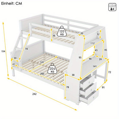 Stapelbed – Hoogslaper – Halfhoogslaper – Bunkbed – Kinderbed – Met Werkplek – Ruime Opbergruimte – Veiligheidshekken – Wit – 90x200 En 140x200 Cm