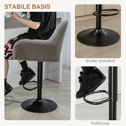 Barkrukken – Barstoelen – Krukken – Hoge Stoelen – Keukenkrukken – Verstelbare Zithoogte – Zachte Fleece Bekleding – Set van 2 – Retro Design Grijs Zwart