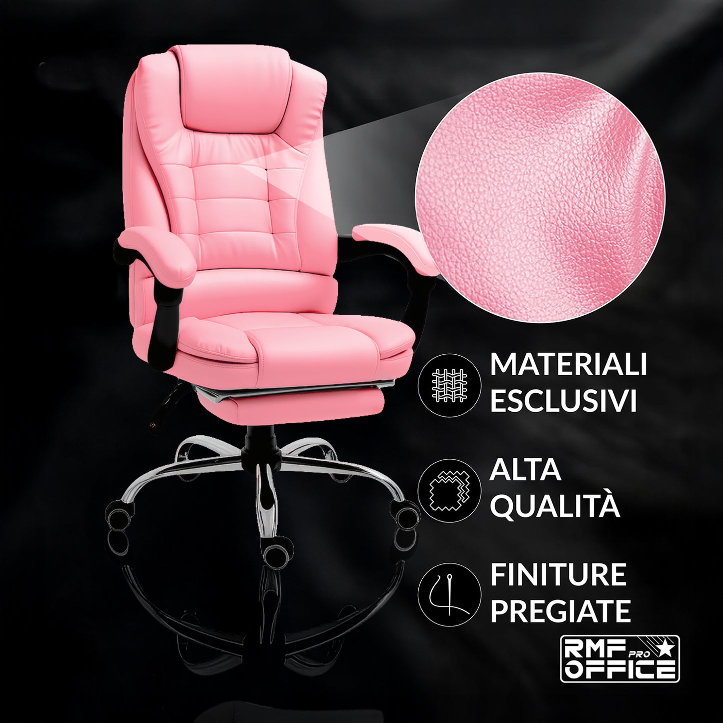 Ergonomische Bureaustoel – Bureaustoel Met Voetsteun – Relaxfauteuil – Kantoorstoel – Draaistoel – Verstelbare Rugleuning Tot 135 Graden – Zithoogte 105-115 cm – Roze Variant
