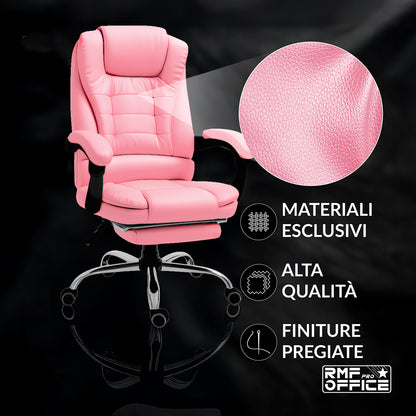 Ergonomische Bureaustoel – Bureaustoel Met Voetsteun – Relaxfauteuil – Kantoorstoel – Draaistoel – Verstelbare Rugleuning Tot 135 Graden – Zithoogte 105-115 cm – Roze Variant