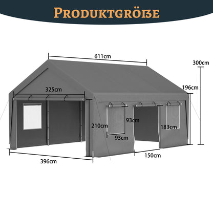 Carport – Garage Tent – Overkapping – Schuur – Opslagtent – Ruim 6x4x3m – UV-Beschermde PE Cover – Elektrisch Rolbare Franse Deuren