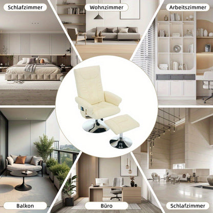 Modern Recliner Chair with 5-Point Massage, 360° Swivel & Footstool - Ergonomic Design, Beige PU Fabric, Adjustable Height, No Power Needed, Easy Assembly for Living Room, Office, or Home Theater, Office Relaxation, Contempo