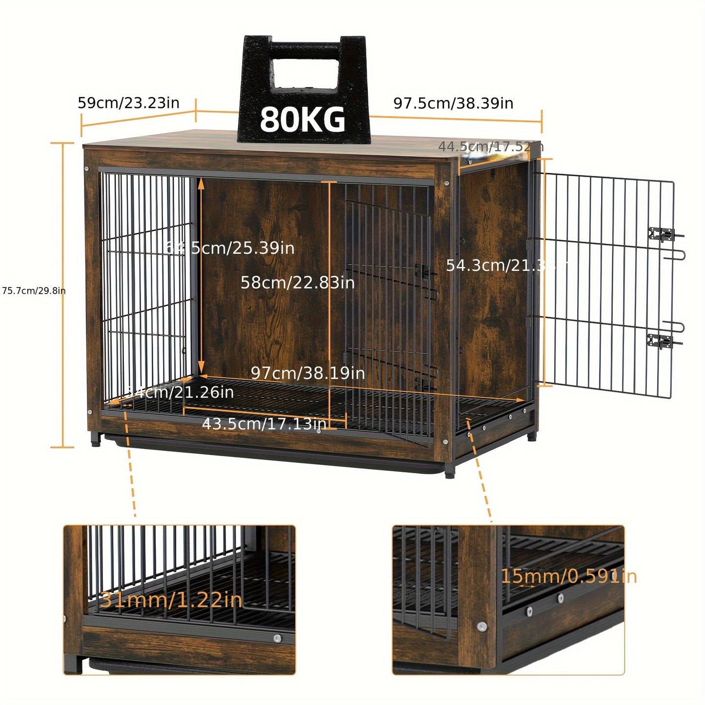 Hondenbench – Hondenkooi – Bench – Hondenhok – Hondenhuisje – Dubbele Deuren – Afneembare Lade – Hout & Metaal – Maat L