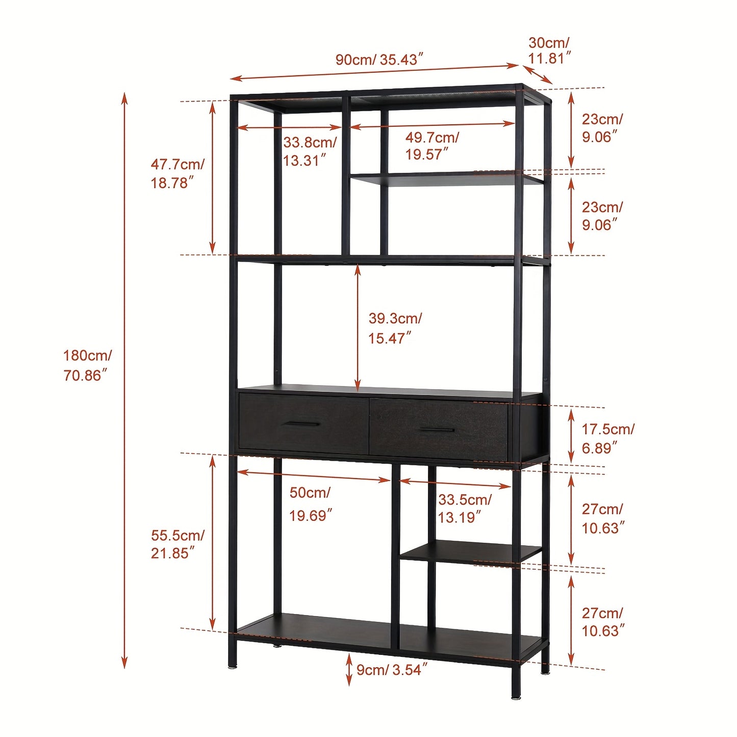 Boekenkast – Boekenplank – Opbergkast – Rek – Ladenkast – Hoog 5-laags Design – Metaal & MDF Frame