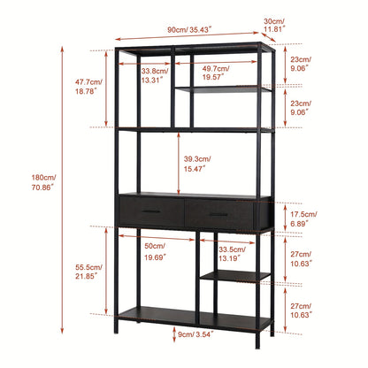 Boekenkast – Boekenplank – Opbergkast – Rek – Ladenkast – Hoog 5-laags Design – Metaal & MDF Frame