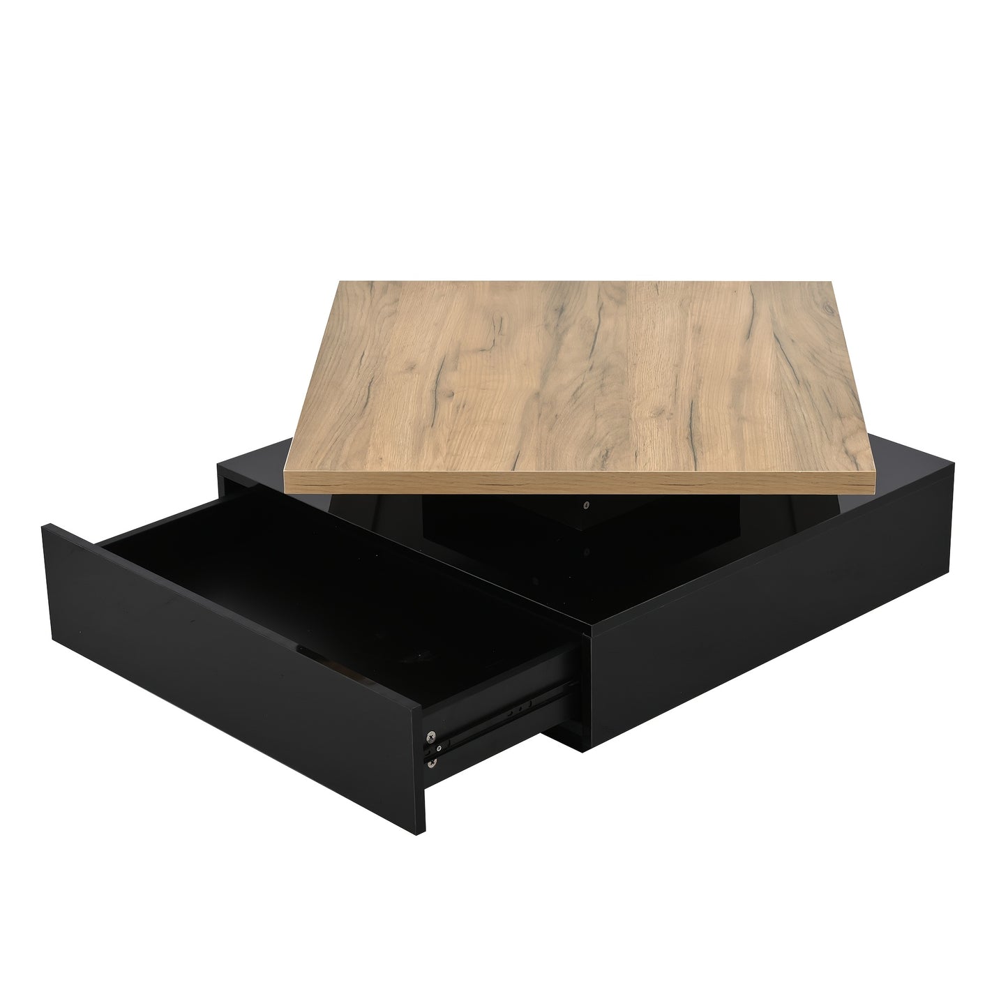 Draaibare Salontafel – Vierkante Tafel – Bijzettafel – Opbergtafel – Bamboe Tafel – 360° Draaibaar – Dubbelzijdige Opbergruimte – Zwart Hoogglans
