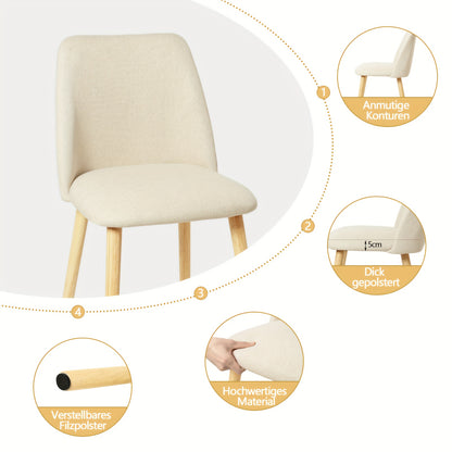 Eetkamerstoel – Stoel Voor Eetkamer – Dinning Chair – Keukenstoel – Moderne Stoel – Licht Beige Stoffen Bekleding – Robuuste Massief Houten Poten