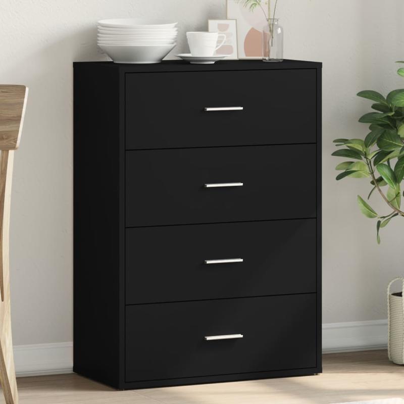 Modern Black Wooden Sideboard with 4 Drawers - 60x31x84cm, Minimalist Design, Removable Storage, Perfect for Living Room or Bedroom, Bedroom Storage Unit | Sleek Storage Unit | Wooden Construction, Sideboard Storage