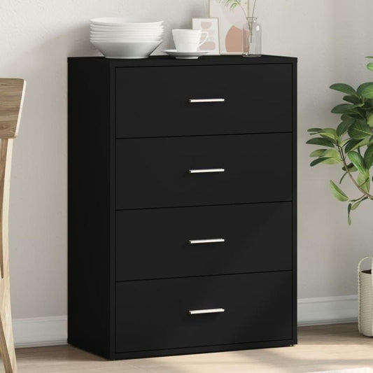 Modern Black Wooden Sideboard with 4 Drawers - 60x31x84cm, Minimalist Design, Removable Storage, Perfect for Living Room or Bedroom, Bedroom Storage Unit | Sleek Storage Unit | Wooden Construction, Sideboard Storage