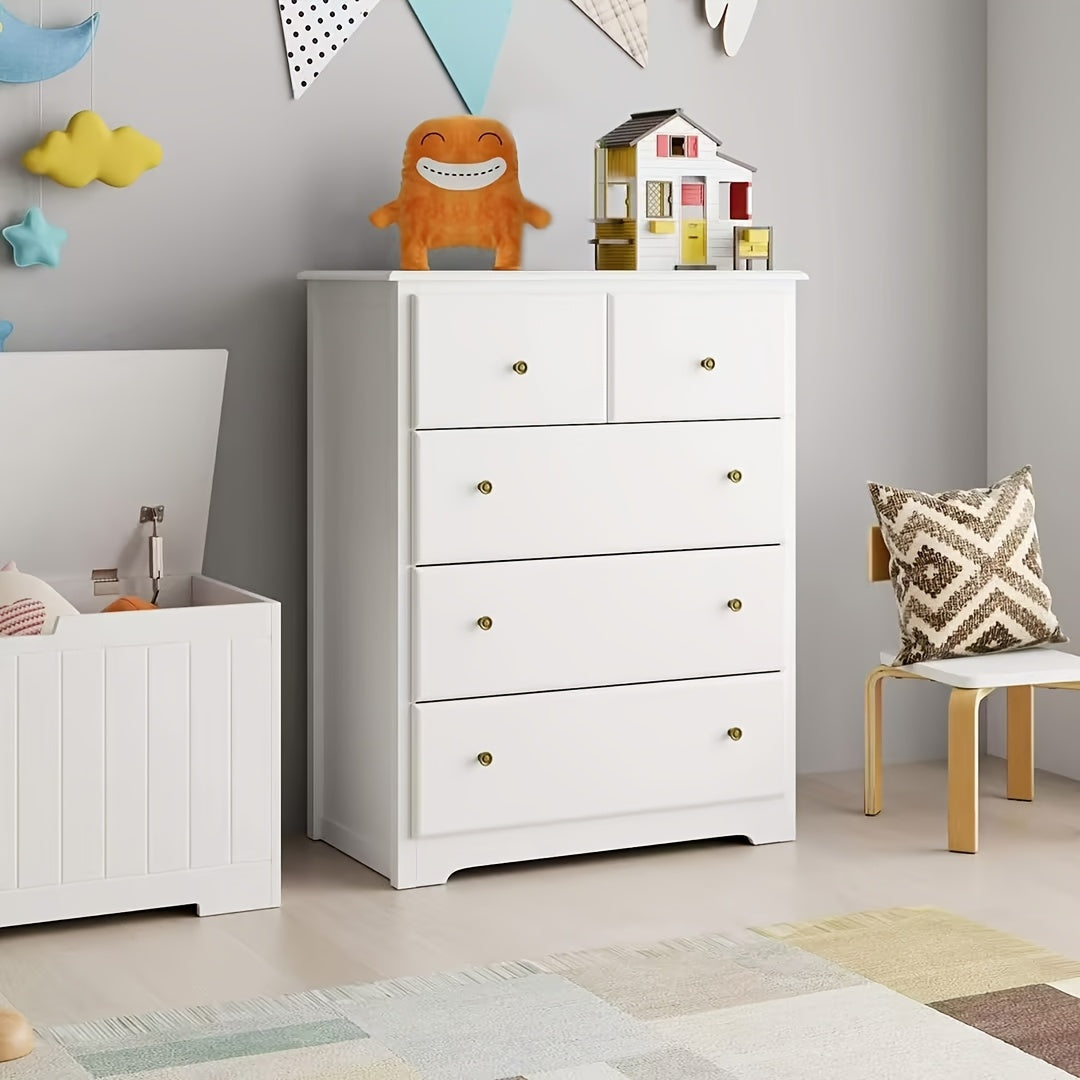Ladekast – Ladenkast – Kommode – Opbergkast – Dressoir – 5 Lades – Wit – Slank Verticaal Design – Stevig MDF & Hout