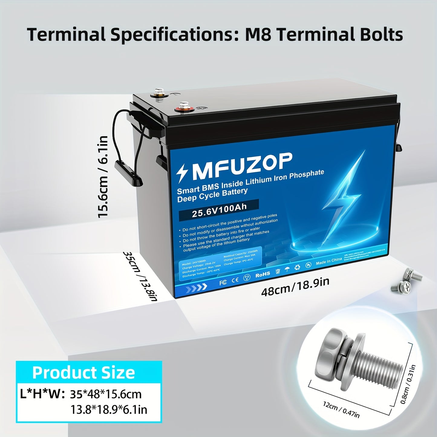 LiFePO4 Accu – Lithium Batterij – Camper Accu – Boot Accu – Zonne-energie Accu – 25,6V 100Ah – 100A BMS Bescherming – Lichtgewicht & Duurzaam