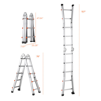Telescopische A-frame Ladder – Uitschuifladder – Opklapbare Ladder – Multifuntionele Trap – Stevige Aluminium Ladder Zilver – Max Hoogte 2,88 Meter – Geïntegreerde Wieltjes Voor Eenvoudig Transport