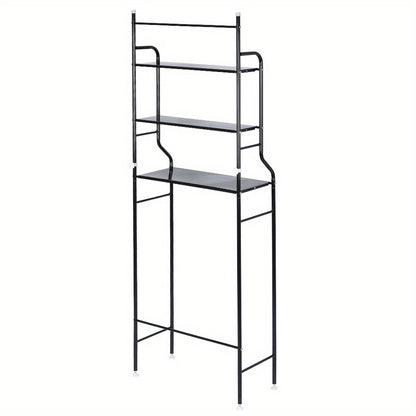 Opbergrek Badkamer – Badkamerkast – Toiletkast – Opbergkast – Rek Voor Boven Toilet – Zwart – 3-laags – 55 x 26 x 165 cm – Metalen Frame – Ruimtebesparend Design