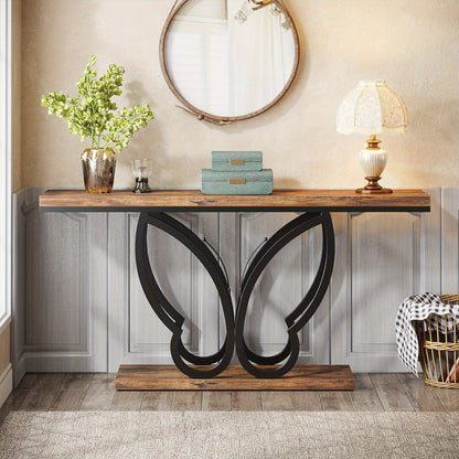 Farmhouse Sidetable – Console Table – Haltafel – Sofa Table – Gangtafel – 55 Inch – Robuust Metaal & Houten Blad – Extra Opbergruimte