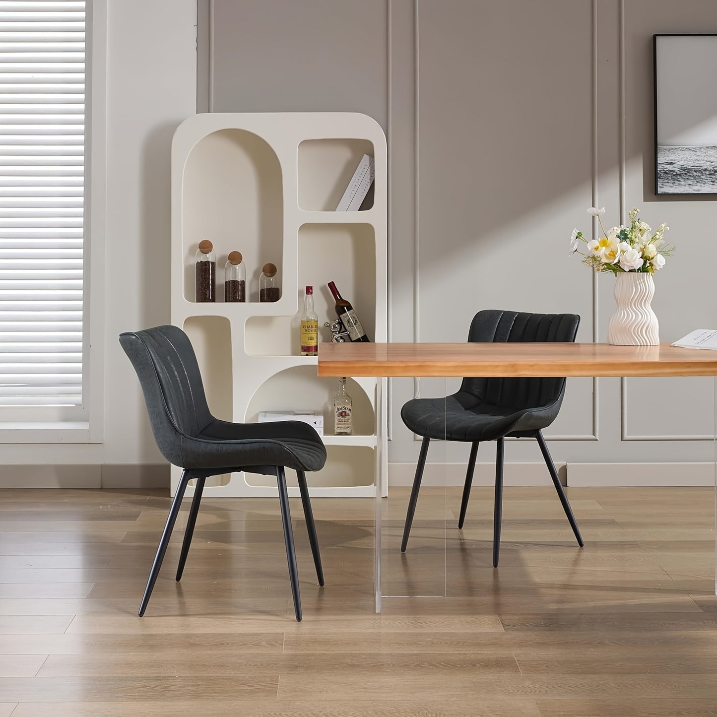 Eetkamerstoelen – Stoelen – Kuipstoelen – Keukenstoelen – Zwarte Armlos – Kunstleer Bekleding – Metaal Onderstel – Set Van 2
