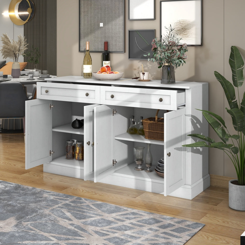 Buffetkast – Dressoir – Sideboard – Opbergkast – Kast – Antiek Wit – Spaanplaat – 150 x 40 x 86 cm – 4 Deuren en 2 Lades